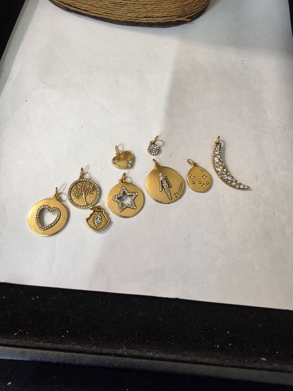 Gold Tone Charm Pendant Set - Heart, Star, Tree & Moon Accents 001